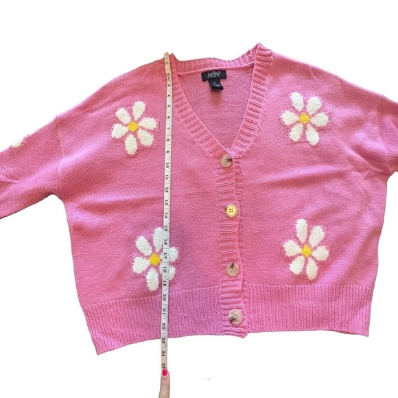 Just Polly Oversized Pink and White Daisy Floral Cardigan Women’s Size S - Picture 3 of 10